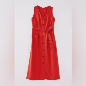 J. Jill Muted Red Sleeveless Button-Front Maxi Dress with Self-Tie Belt